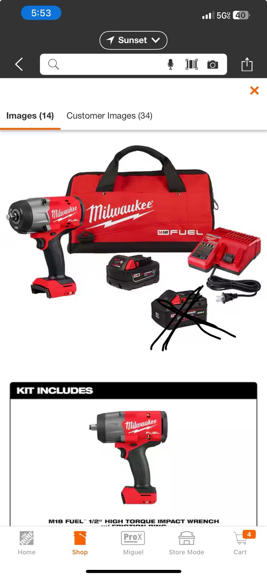 Milwaukee M18 FUEL 18V Lithium-Ion Brushless Cordless 1/2 in. Impact Wrench w/Friction Ring Kit w/One 5.0 Ah Battery and Bag