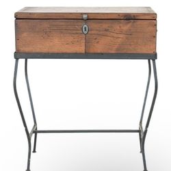 Vintage Wooden Box On Metal Stand 