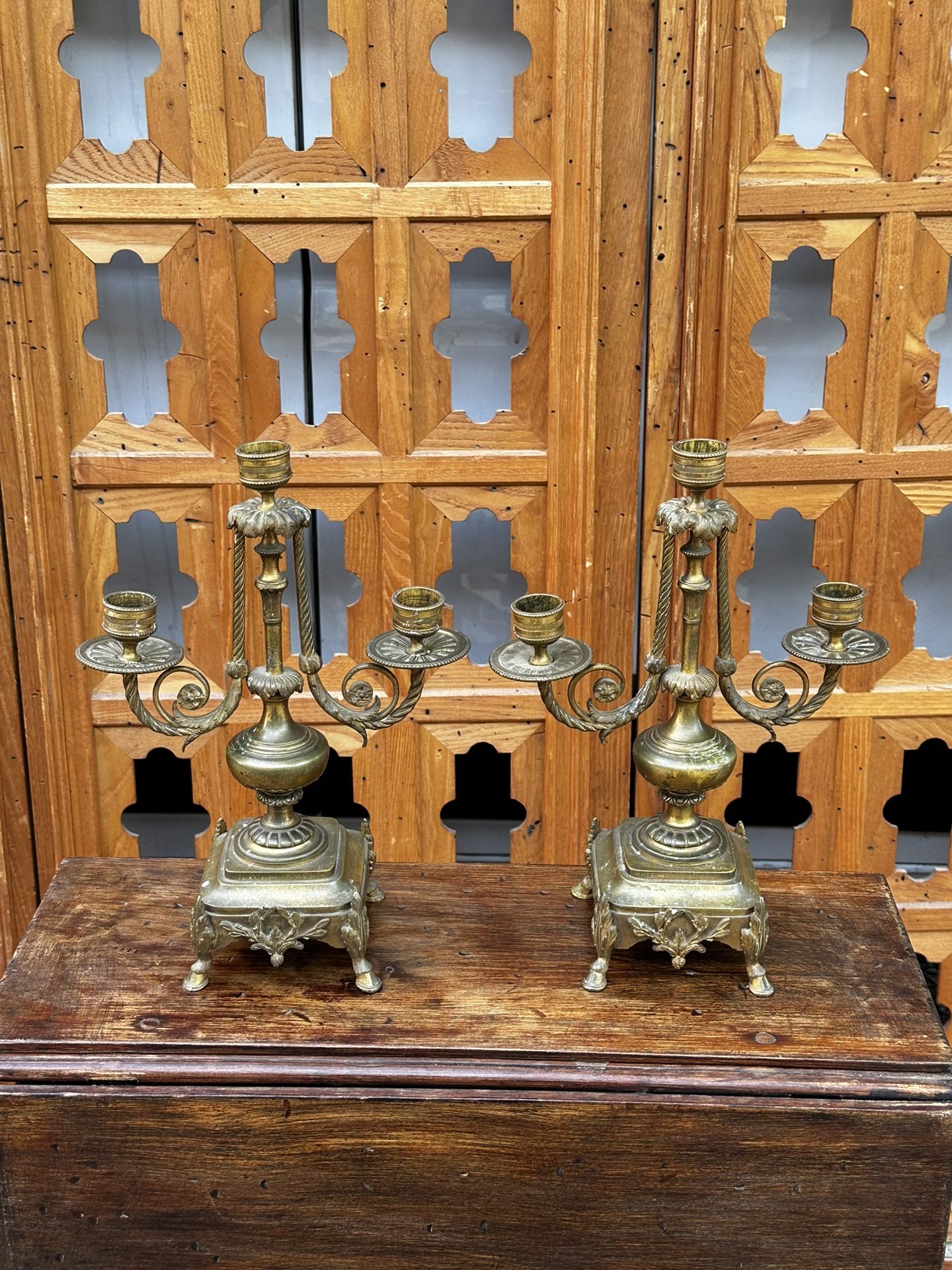 Pair of Antique Rare French Bronze Candelabra Candlesticks