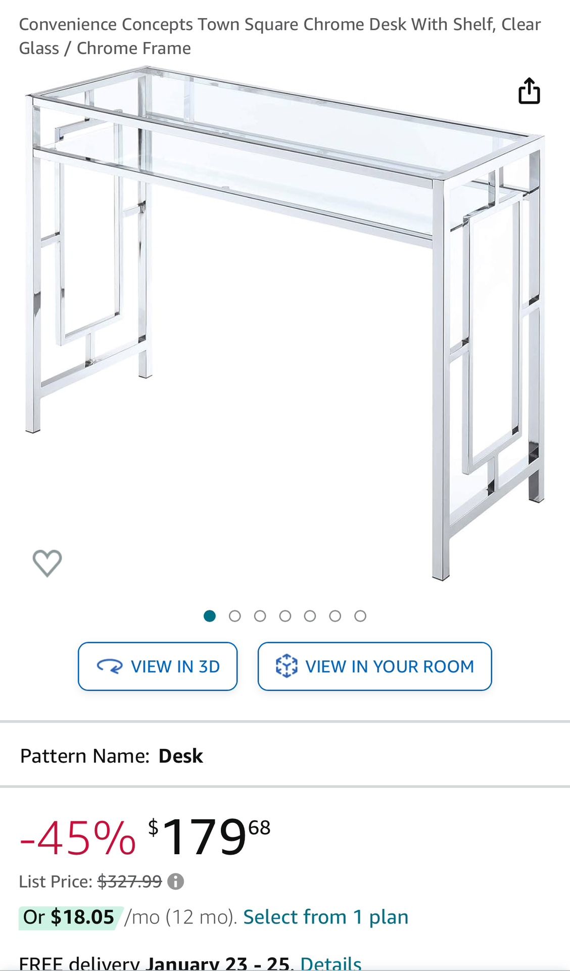 Entry Table/Desk - Clear Glass & Chrome Frame