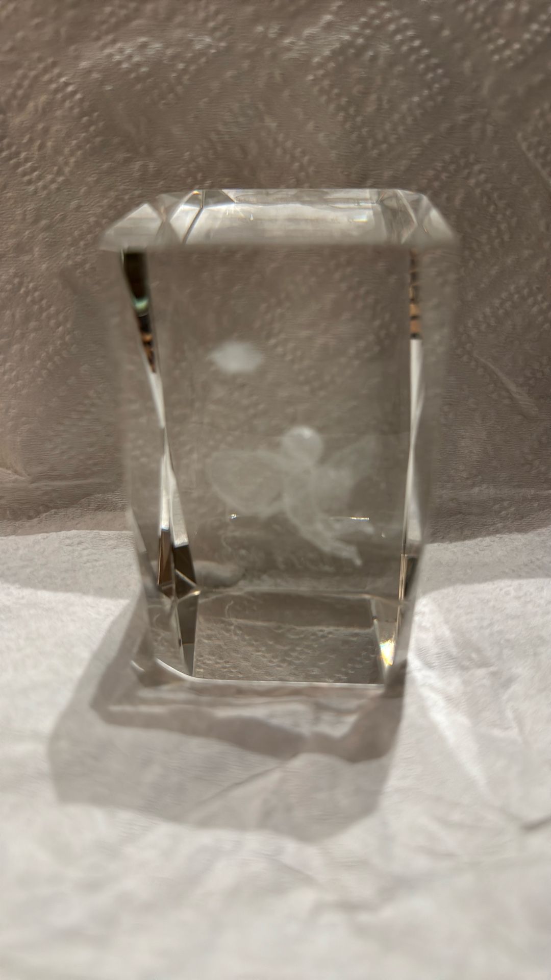 Vtg 3D Laser Etched Angel /heart/flower Crystal Glass 