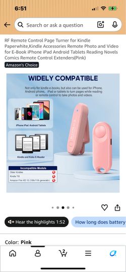 Brand New Oresoc RF Remote Control Page Turner for Kindle & Tablet (Black)