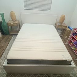 IKEA MALM Queen Bed Frame & Mattress - High bed frame & 4 storage boxes