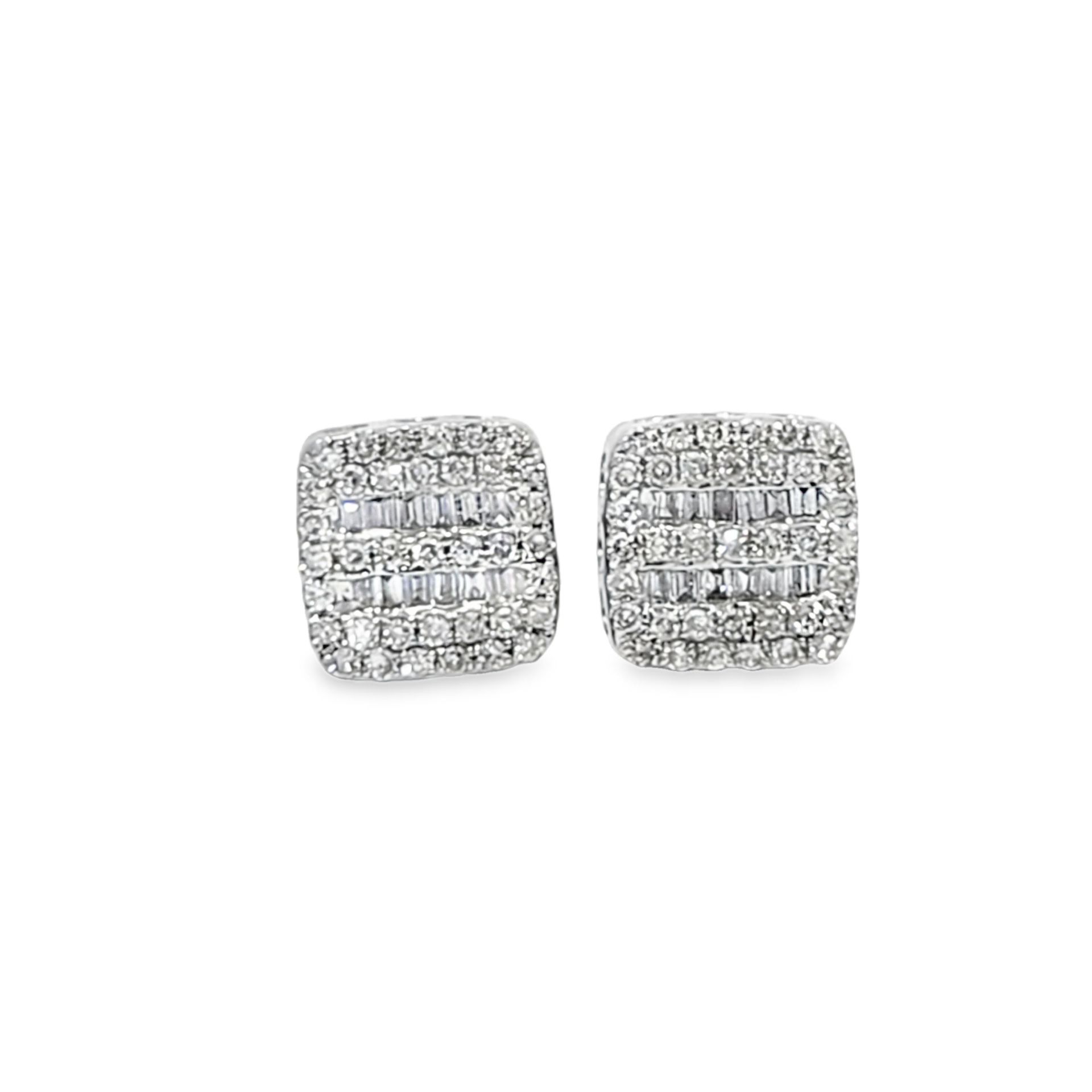 10k White Gold Diamond Earrings with Square Brilliant Diamonds 0.26 ctw