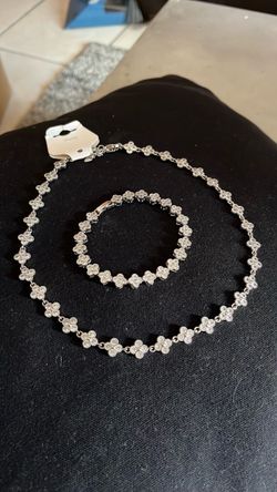 Silver Flower Cluster Necklace and Bracelet Set