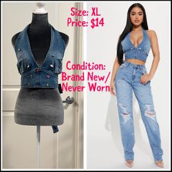 Denim Charmed Halter Top
