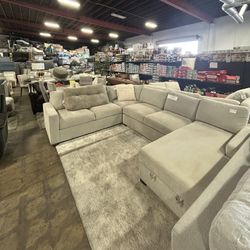 Fabric Sectional with Storage In Beige