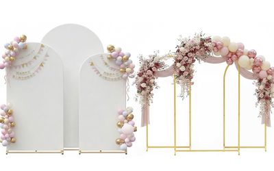 Brand: Toolterritary set of 3 Metal Arch Backdrop Stand with Cover Set, (8FT, 7.2FT, 6.6FT Wedding Arch and Cover Set), Backdrop Arch for Party, Baby