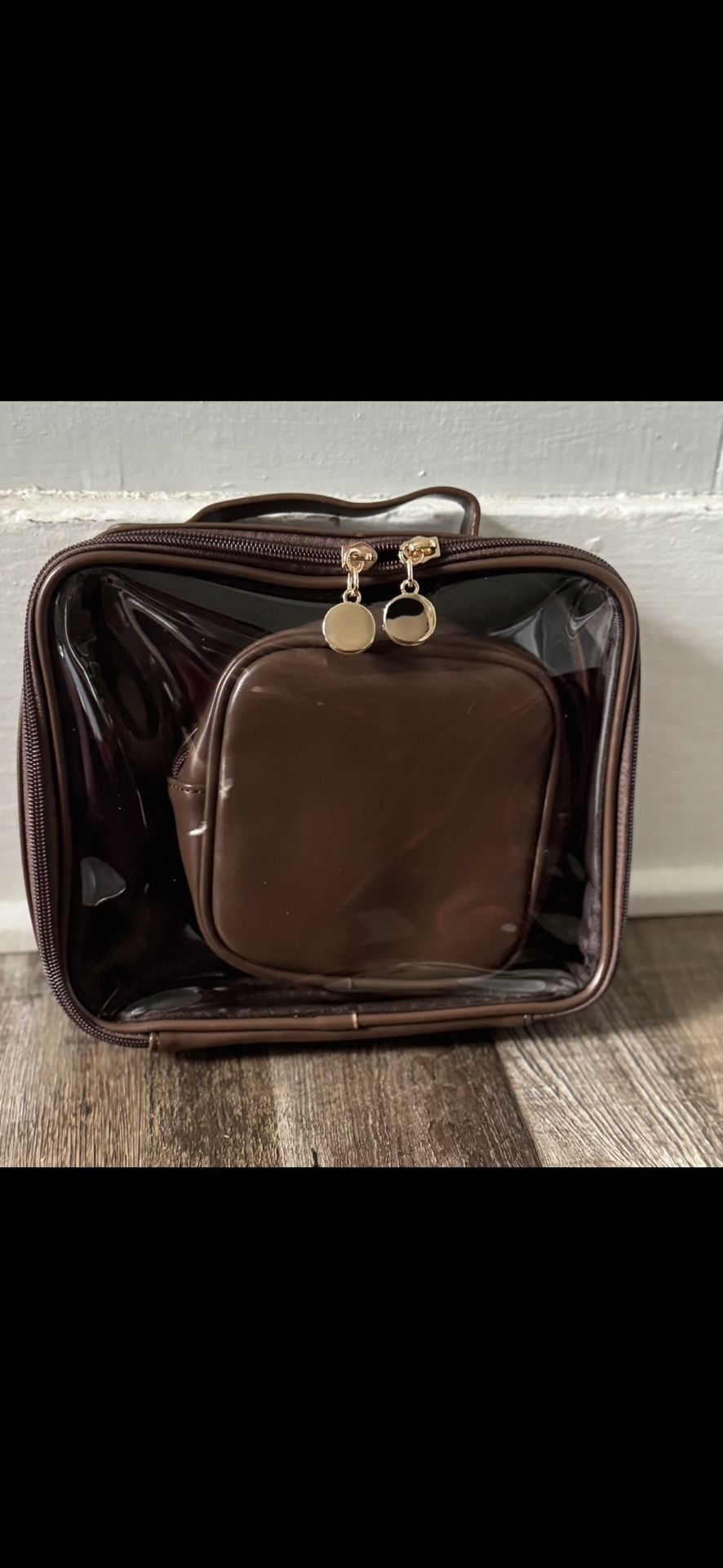 Stylish Brown Makeup Bag with Matching Mini Pouch