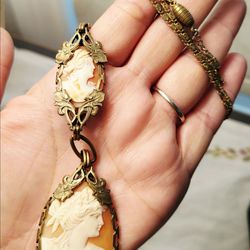 Antique Victorian Revival Double Shell Cameo Necklace