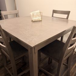 5-piece dining set, includes table and 4 bar stools with ladder, wood, gray