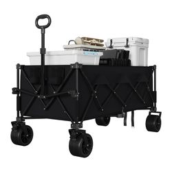 Garvee Heavy Duty Utility Beach Wagon Cart - Collapsible Wagon Beach with All Terrain Wheels, Extra Long WagonCart, Foldable with Cup Holders for Sand