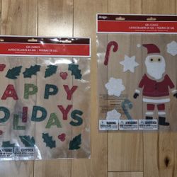 NEW 'Happy Holidays' & Santa, Snowflakes & Candy Canes Window Gel Clings Lot