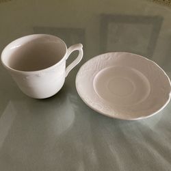 14 White Tea Cups & Saucers