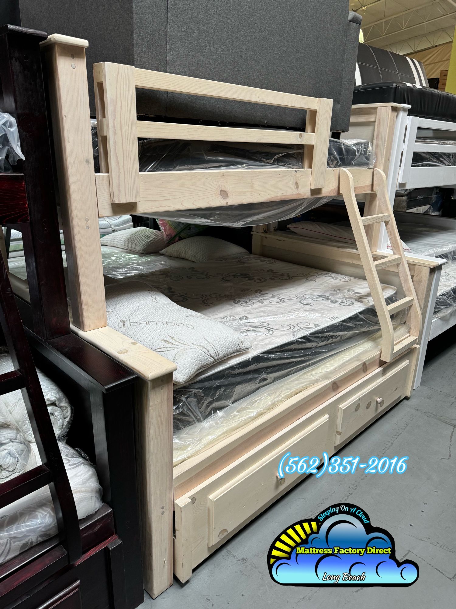 Twin Full Bunk Bed Whitewash Litera Nueva Con Colchones A