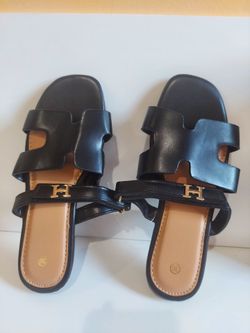 Black  Flat Slide Sandals Size 36