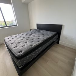 Queen Mattress + Box Spring (Base) - Good Condition + Nightstand with USB/Outlets