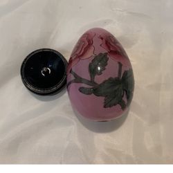 Vintage Porcelain Floral Egg With Wooden Stand Oriental Decor Curio Table 4” Inches With Stand