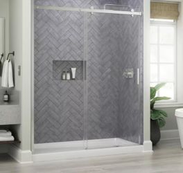 Commix 54-3/8 to 60 in. W x 76 in. H Frameless Exposed Roller Sliding Shower Door in Chrome with 5/16 in. Clear Glass