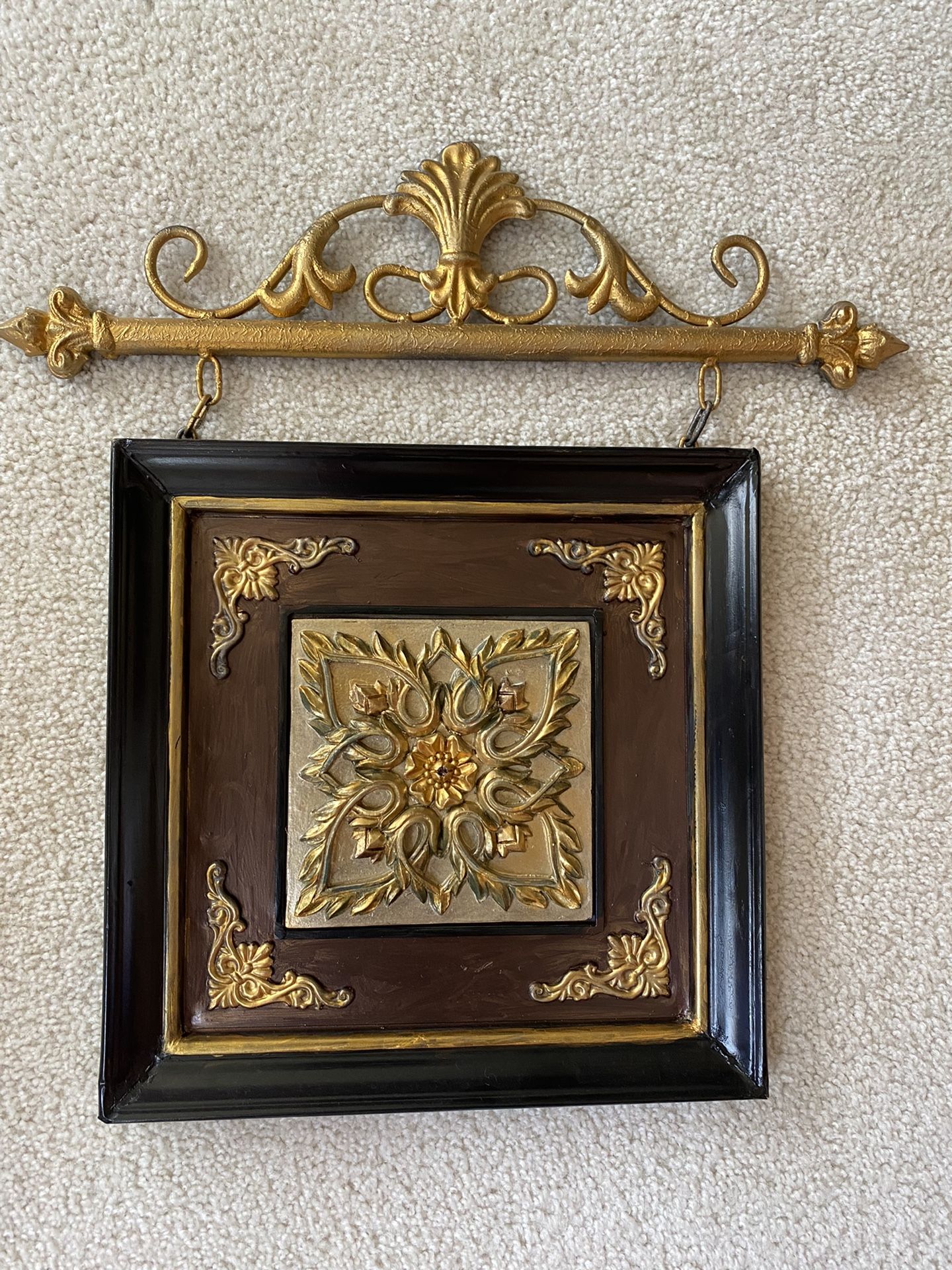 Gold Burgundy Framed Metal Wall Art Pair