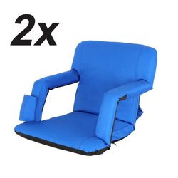 Set of Two Stadium Seats Chairs for Bleachers or Benches - 5 Reclining Positions Blue
