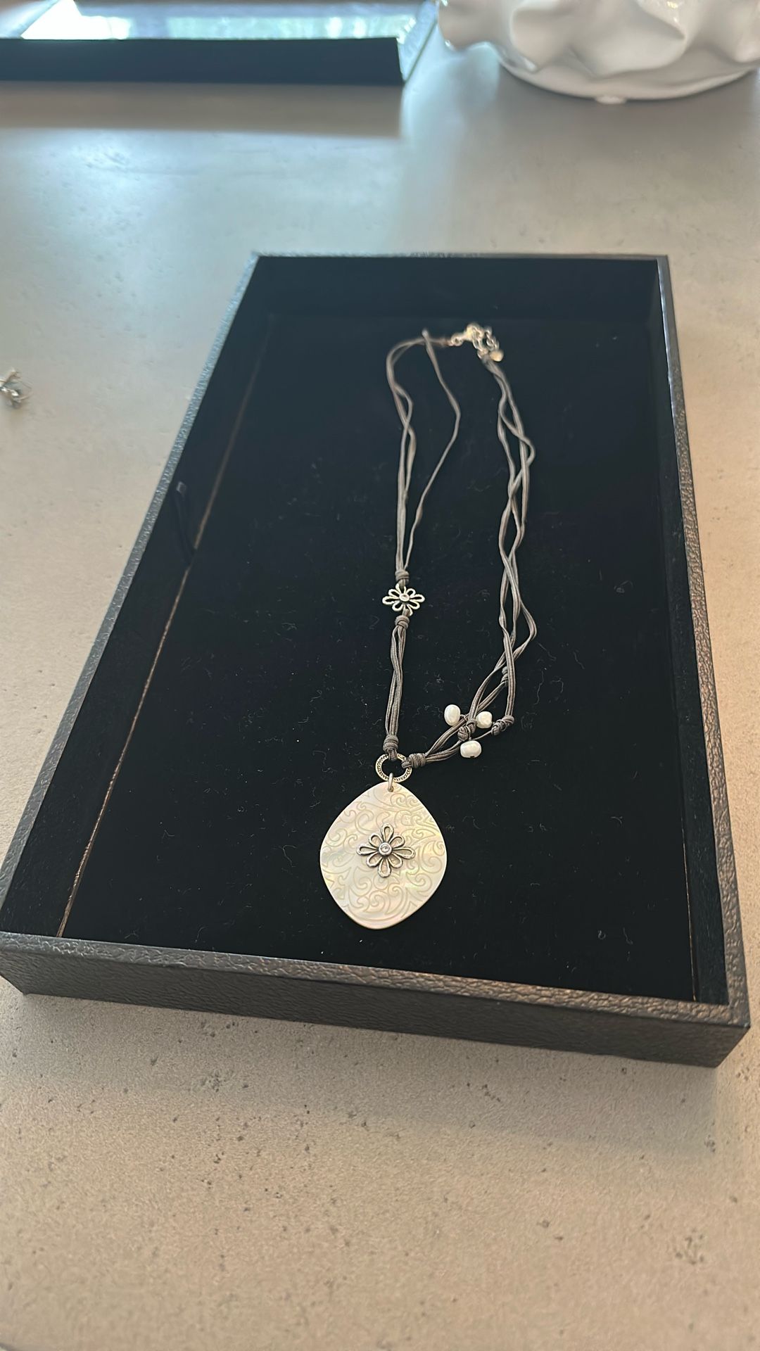 Silpada Grey Rope Multi Strand Necklace With An Abalone Pendant 