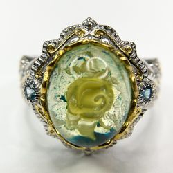 Sterling Silver Rose Resin Gold-Plated Filigree Ring 