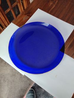 Vintage cobalt blue gold rimmed serving tray