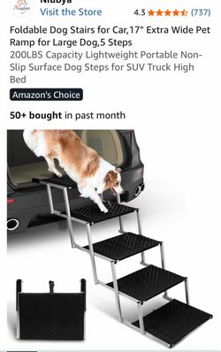 Foldable Dog Stairs for Car,17" Extra Wide Pet Ramp for Large Dog,5 Steps 200LBS Capacity Lightweight Portable