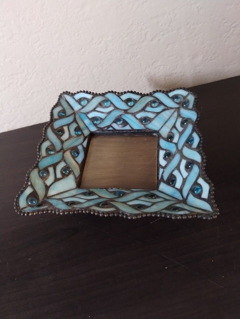 Retired Party Lite 'Spring Water' Blue Glass Mosaic Pillar Candle Holder