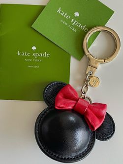 Kate Spade Disney Minnie Mouse Head Bow Leather keychain Keyring Handbag Charm