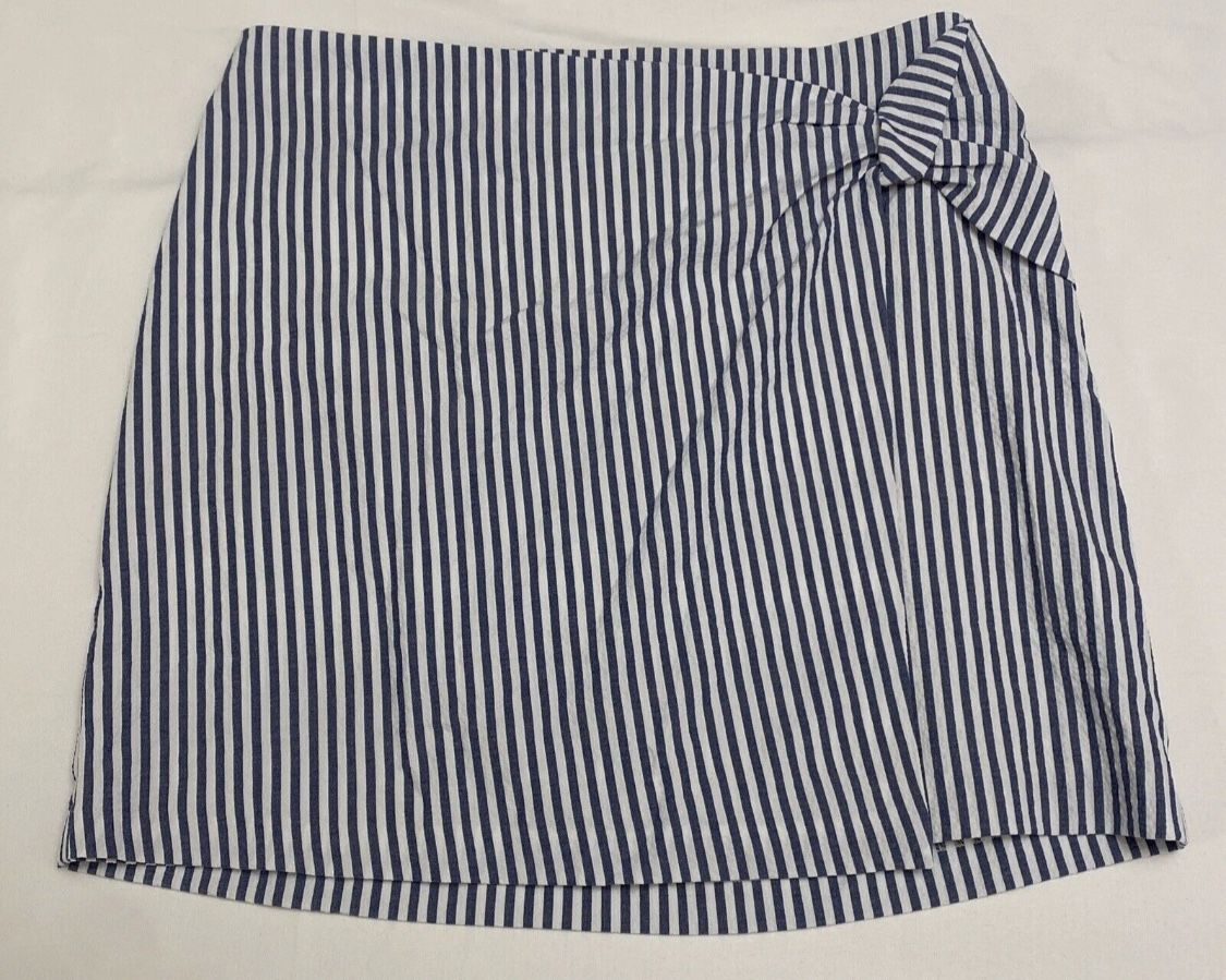 SKIES ARE BLUE ELENA FAUX WRAP SKIRT NAVY STRIPED SIZE LP WOMENS
