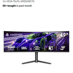 Amzfast 49 Inch Curved Monitor 120Hz DQHD 5120x1440p Ultrawide Gaming Monitor, 120% sRGB, 1500R, 1ms