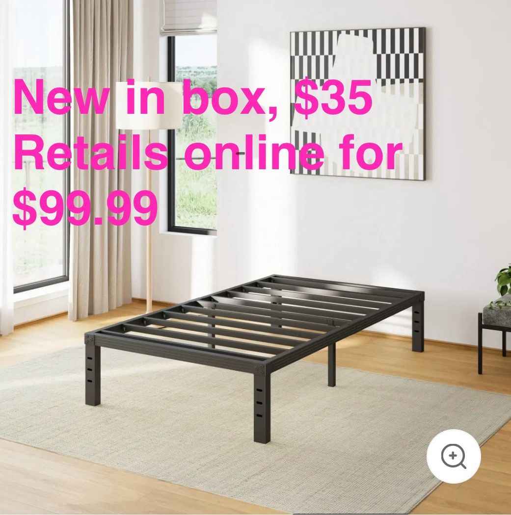 New In Box, 14 in Twin Bed Frame, Easy Assembly, No Box Spring Needed, Heavy Duty Metal Platform Bed Frame Twin Size, Noise Free, Black