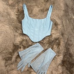 New Fashion Nova Light Blue Faux Leather Corset Top
