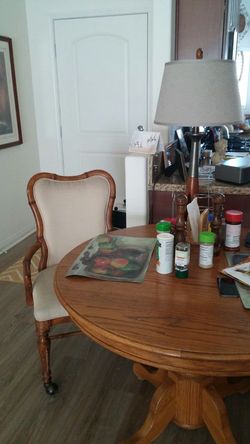 Oak table and 2 chsirs