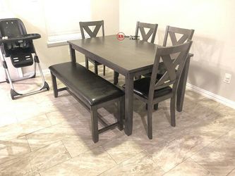 6PCS GREY SUPER COMFORTABLE DINING ROOM SET W BENCH