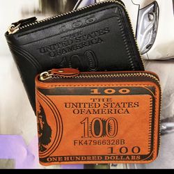 Vintage Leather Men's Wallet with Dollar Bill Design - Credit Card and Photo Hol
