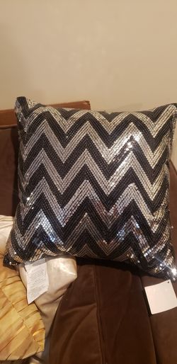 Chevron bling silver black pillow