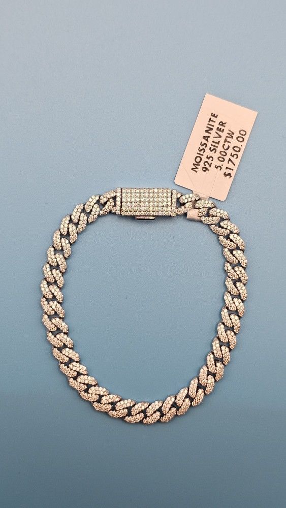 Moissanite Cuban Bracelet 7.5” • 925 Silver • Rhodium • 6MM