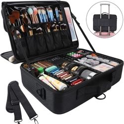 Large Capacity Travel Makeup Train Case 16.5 Inches Professional Makeup Cosmetic Case Portable Artist Cosmetics Brushs Organizer Storage Bag With Adju