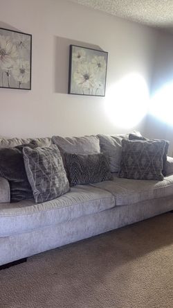 Large Oversized Sofa with Pillows – Light Gray