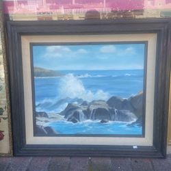 Vintage Framed Ocean Seashore Oil Painting 
