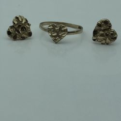 10k Heart Ring And Earrings 