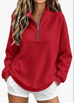 Women's Size XL Half-Zip Mock Neck Pullover Fleece Sweatshirt, Red, NEW