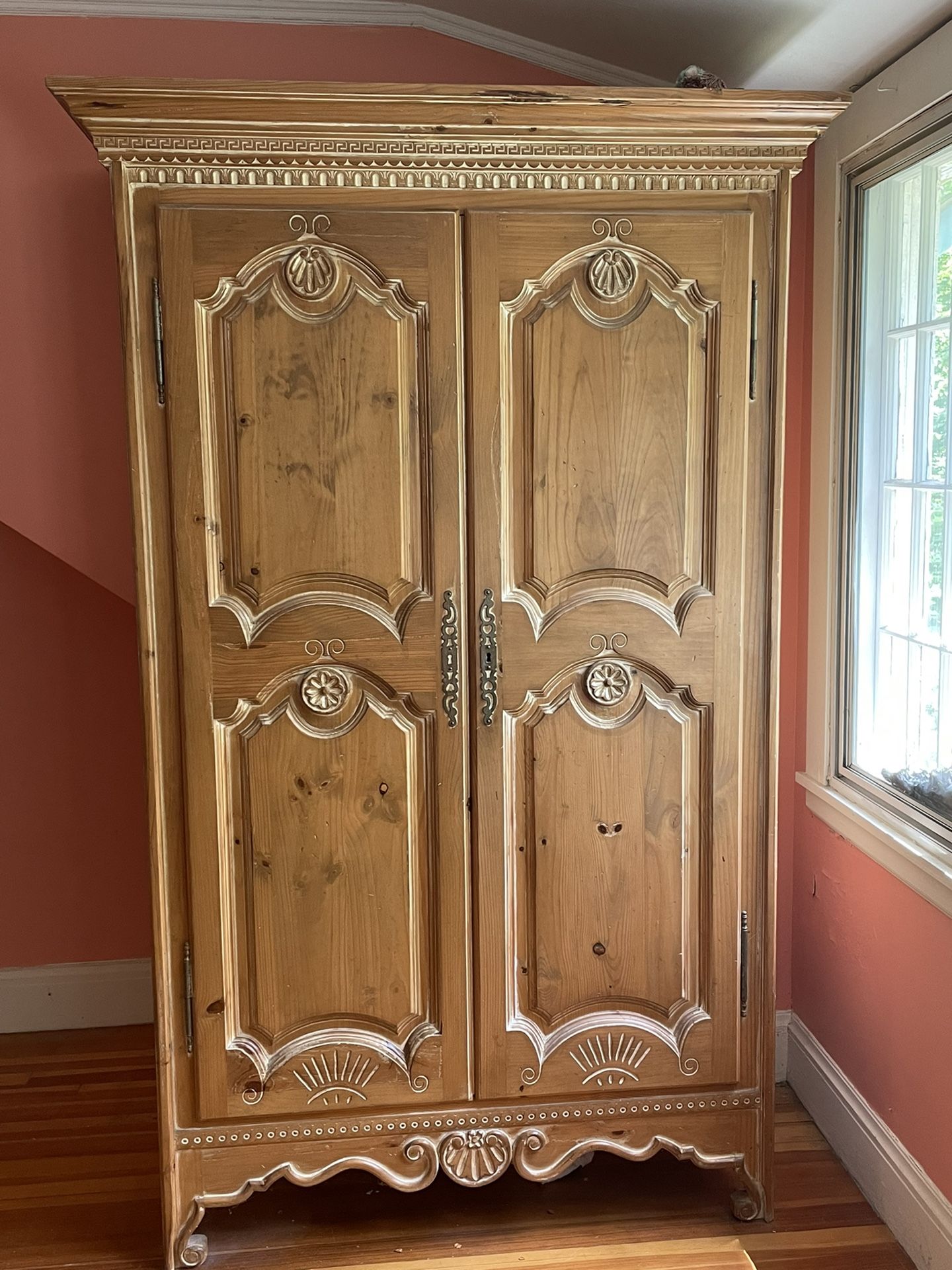 Large antique solid wood armoire 