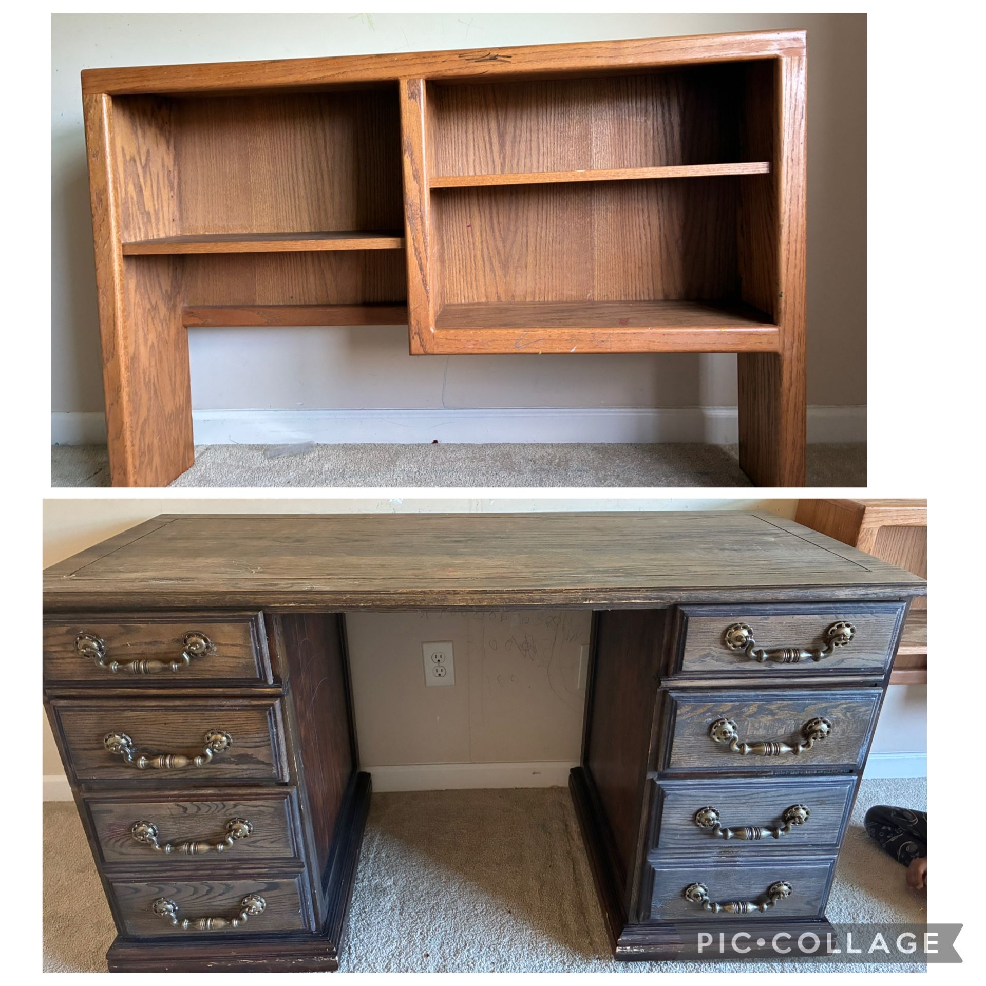 Solid Wooden Desk with 6 Drawers + Bookshelf