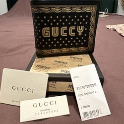 Gucci  Men’s Wallet Gold Black Leather 