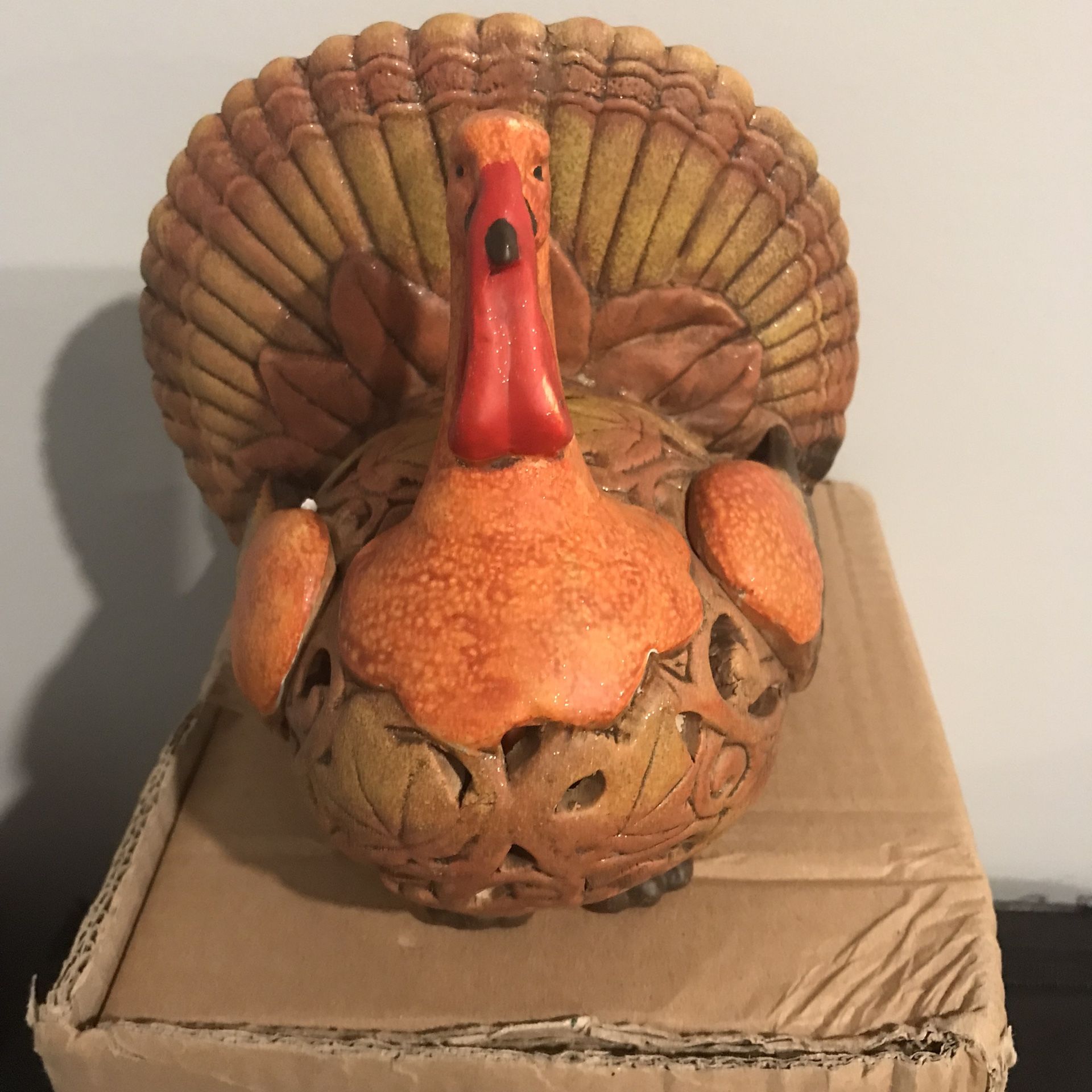 Ceramic Turkey Centerpiece Votive Holder With 2 Votive Candles