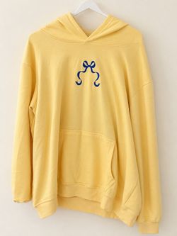 Yellow Hoodie with Blue Bow Embroidery